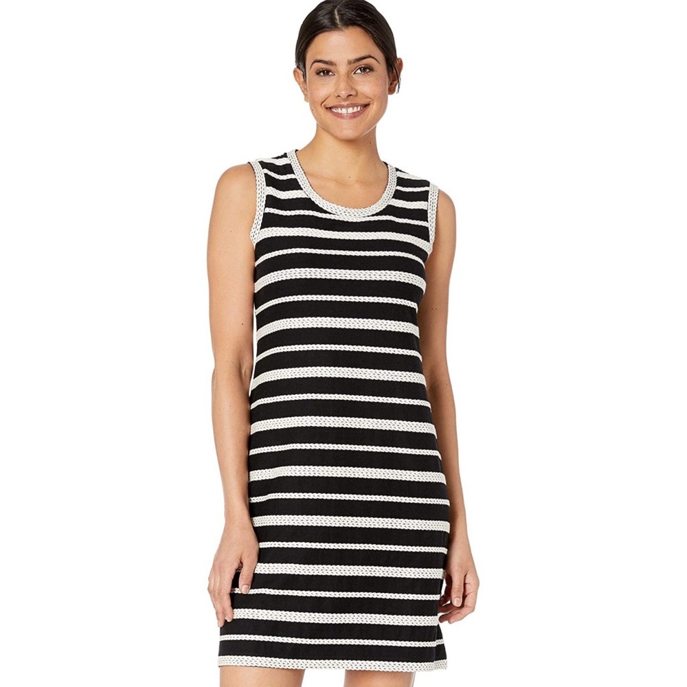 Max Studio Dress Braided Stripe Texture Dress in Black and Ivory Size Small